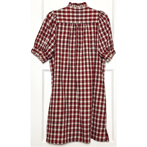THE GREAT Heritage Tartan Plaid Ruffle Short Puff Sleeve Button Up Shirt Dress S - Picture 3 of 4